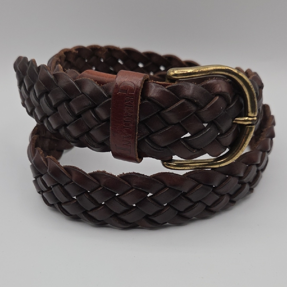 GreatLand Brown Braided Leather Belt with Bronze Buckle 110 Made In ITALY